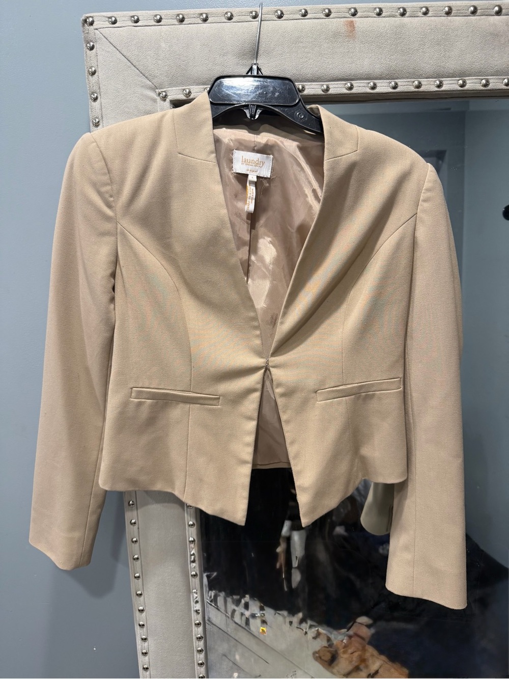 Laundry By Shelli Segal Beige Open-Front Tailored Blazer